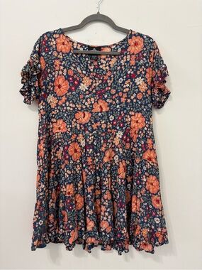 Angie Floral Tiered Babydoll Dress Sz S Blue EUC